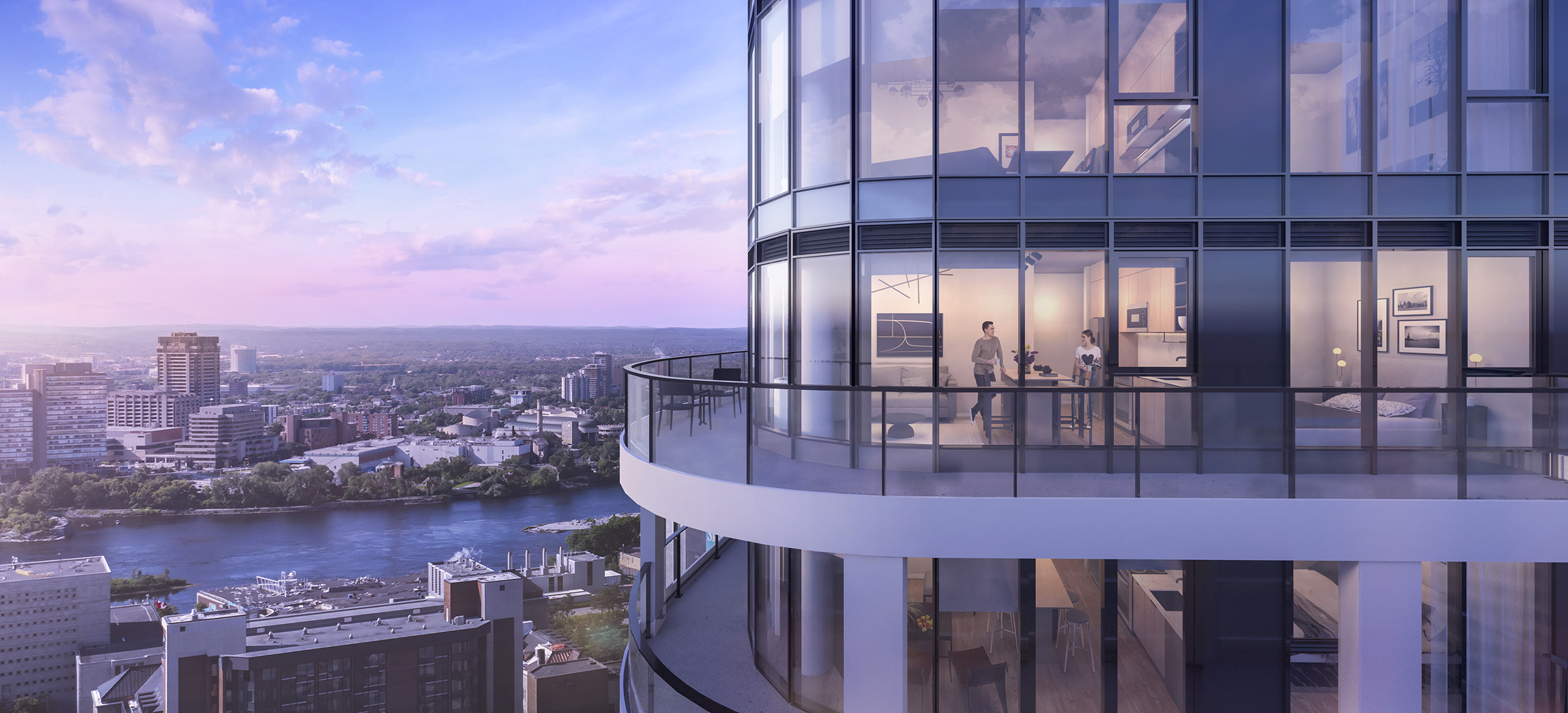 View from the top of the building showcasing the Relevé Patio Exterior and surrounding downtown Ottawa landscape.